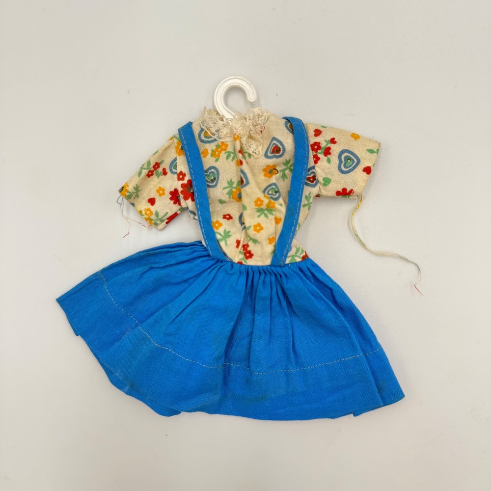Vtg Barbie Clone Doll Dress‎ & Hanger | Floral Top/Blue Pinafore Skirt | 1960s
